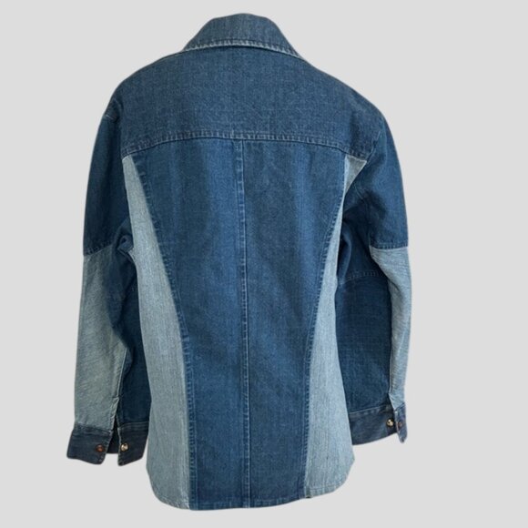 Denim Patchwork Snap Down Jacket Upcycled - Picture 2 of 12